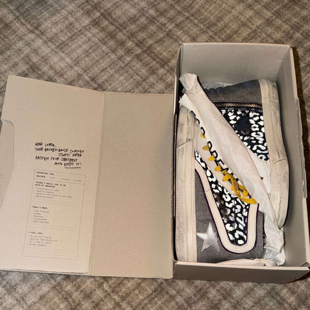 Golden Goose Slide Double Quarter Black and White High-Top Sneakers